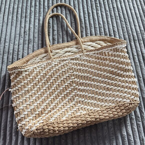 Straw Woven Large Double Handle Beach Picnic Tote Bag - Picture 4 of 9
